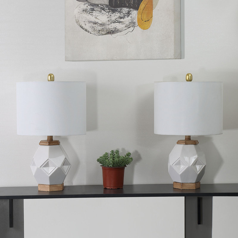 Dakota Fields White 19.5" Bedside Lamp Set Wayfair